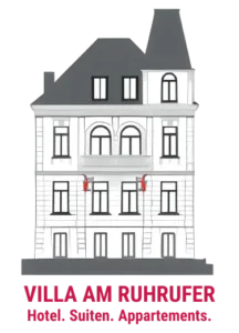 Logo der Villa am Ruhrufer. Zu sehen ist die Villa ist Illustration, darunter der Name.