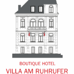 Logo der Villa am Ruhrufer. Zu sehen ist die Villa ist Illustration, darunter der Name.